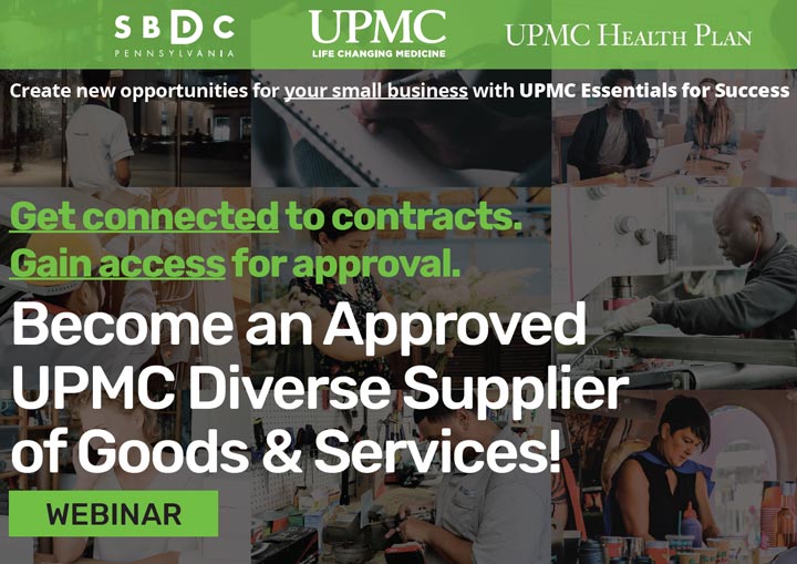 UPMC Essentials banner with various small business owners working