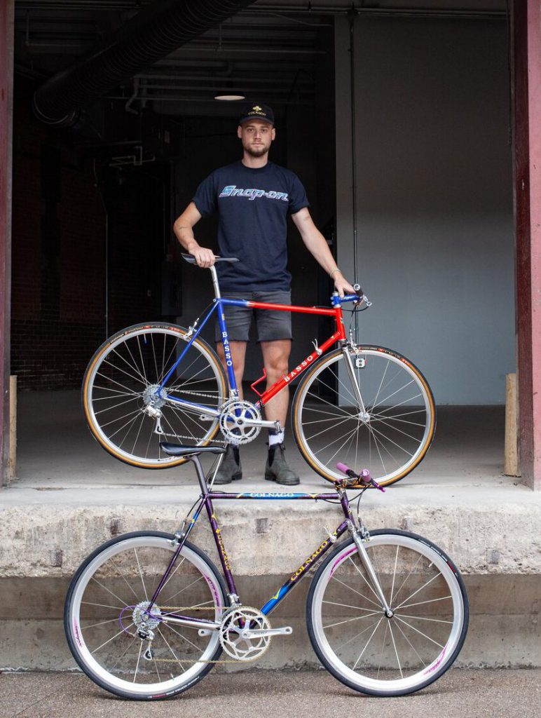 operator of unison bike with two examples of their bike works